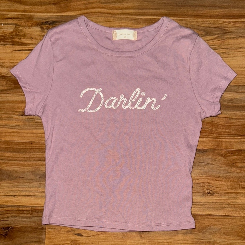 Altar'd State Pink Crop Fitted Tee